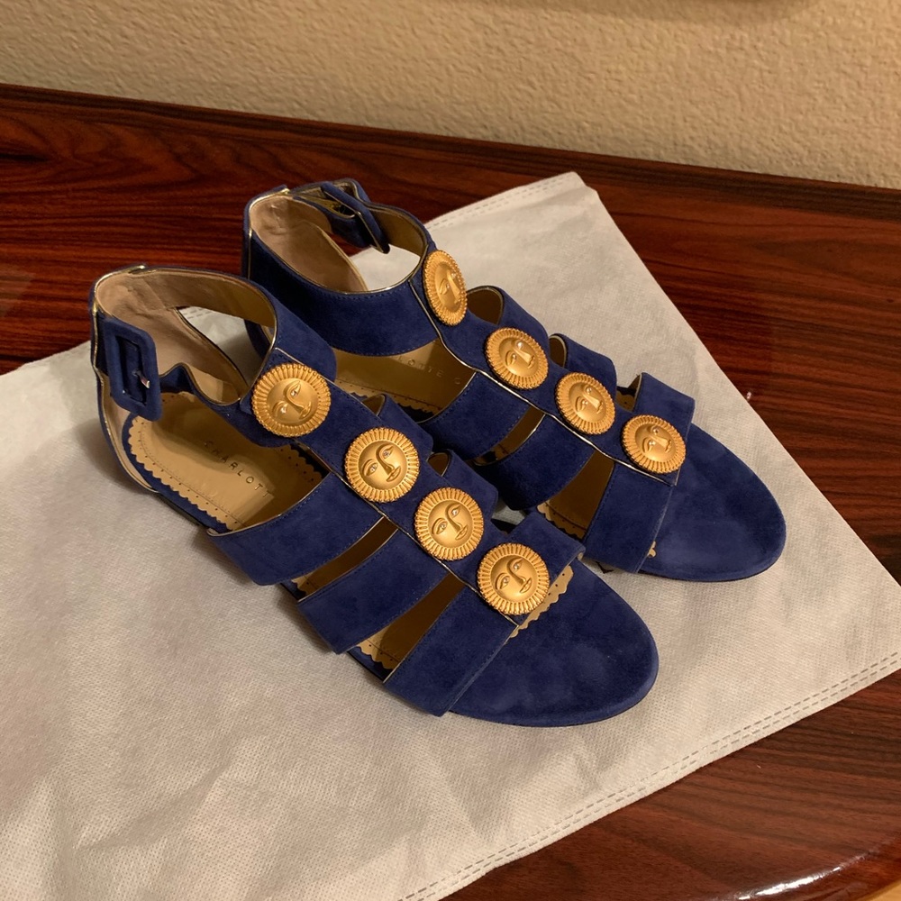 Charlotte Olimpia suede , cobalt blue cage sandals